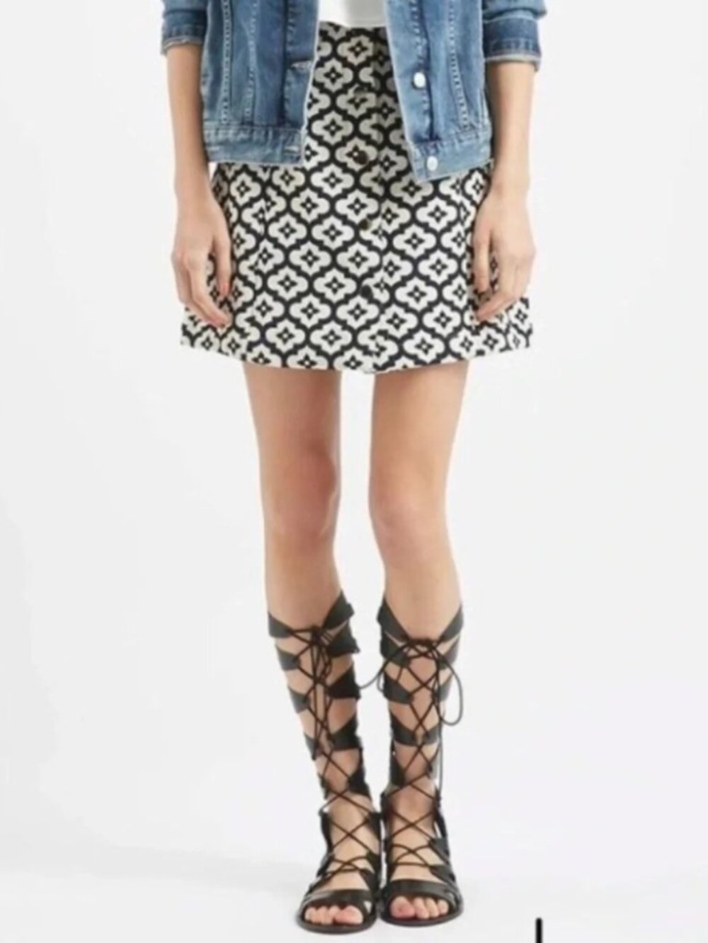 ASOS Topshop Jacquard Snap-Front Mini Skirt